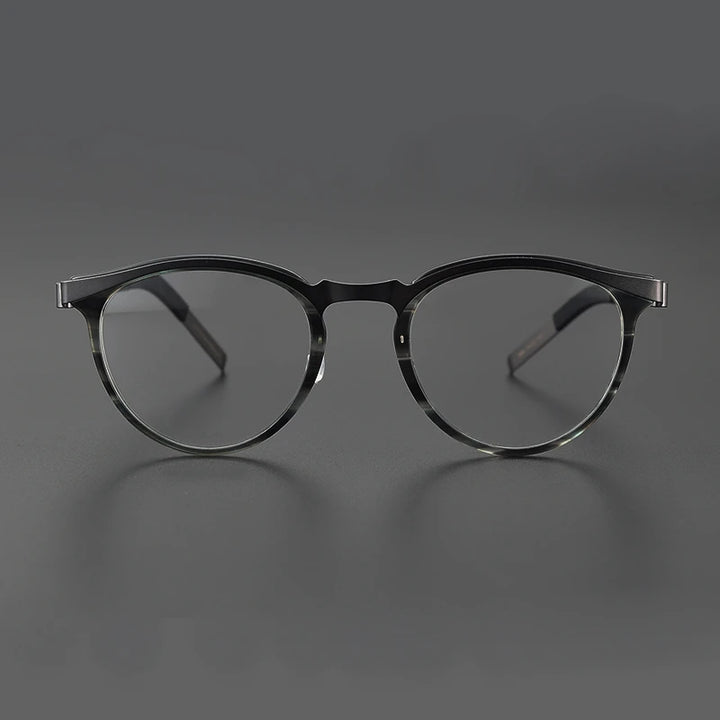 Black Mask Unisex Full Rim Round Screwless Titanium Acetate Eyeglasses 9903 Full Rim Black Mask