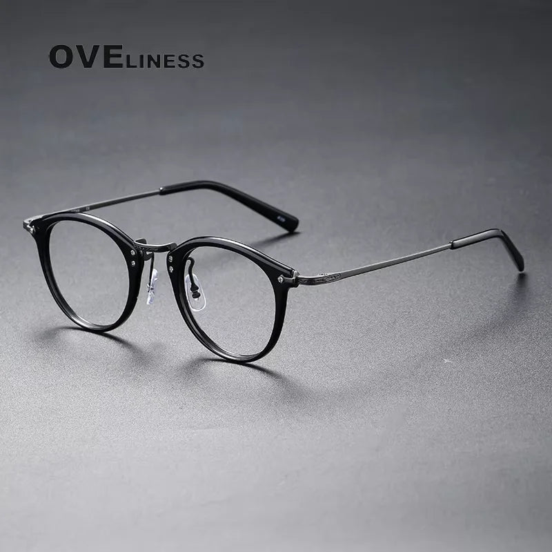 Oveliness Unisex Full Rim Oval Square Acetate Titanium Eyeglasses 614805