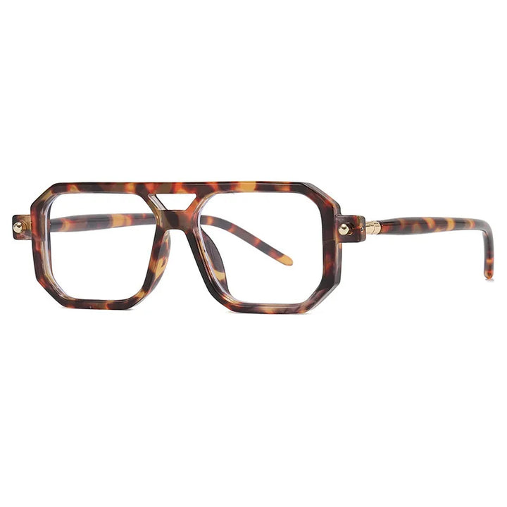 Kocolior Unisex Full Rim Square Double Bridge PC Hyperopic Reading Glasses 86512 Reading Glasses Kocolior Leopard Print 0