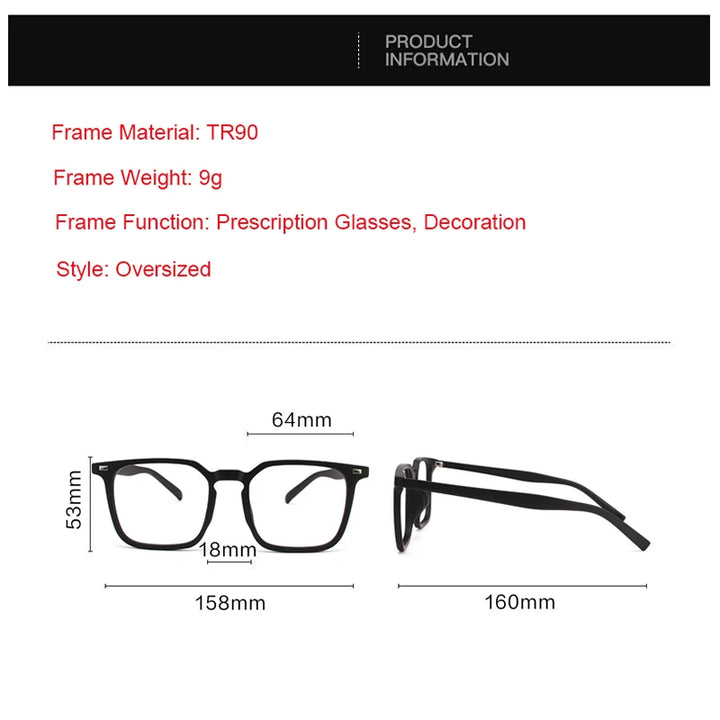 Hdcrafter Unisex Full Rim Big Square Tr 90 Eyeglasses 69999