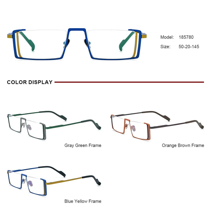 Nobler Unisex Semi Rim Square Titanium Eyeglasses 18780 Semi Rim Nobler