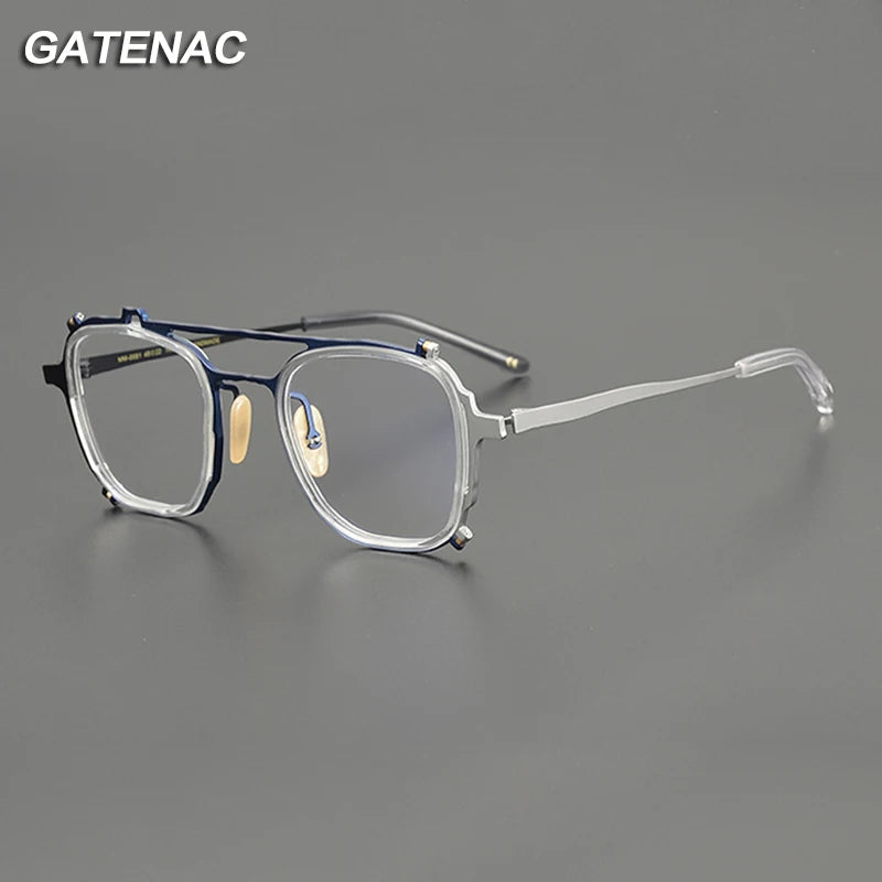 Gatenac Unisex Full Rim Square Double Bridge Titanium Eyeglasses Gxyj1214 Full Rim Gatenac   