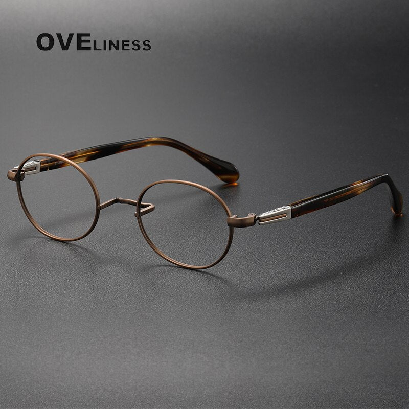 Oveliness Unisex Full Rim Oval Acetate Titanium Eyeglasses Ks119 Full Rim Oveliness bronze