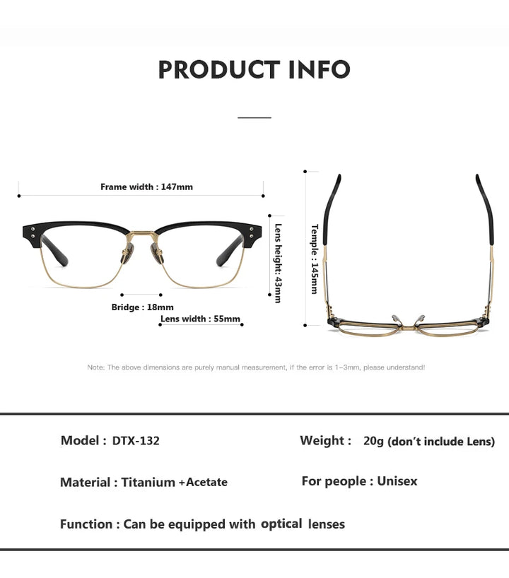 Oveliness Unisex Full Rim Square Acetate Titanium Eyeglasses 614132