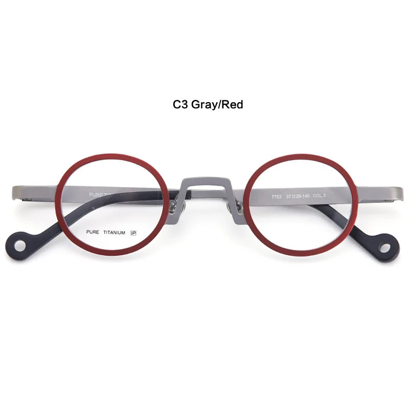 Muzz Unisex Full Rim Small Round Titanium Eyeglasses T7753 Full Rim Muzz C3