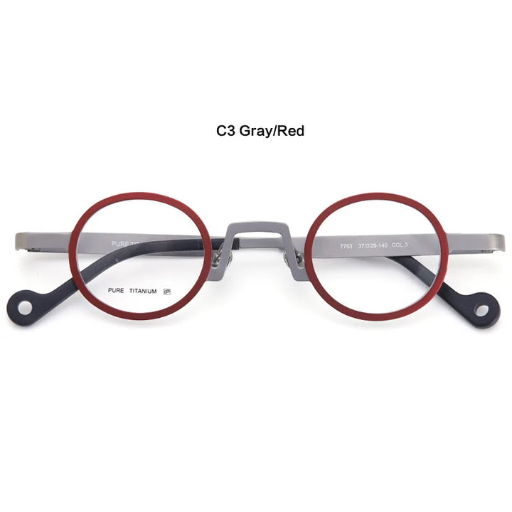 Muzz Unisex Full Rim Small Round Titanium Eyeglasses T7753 Full Rim Muzz C3
