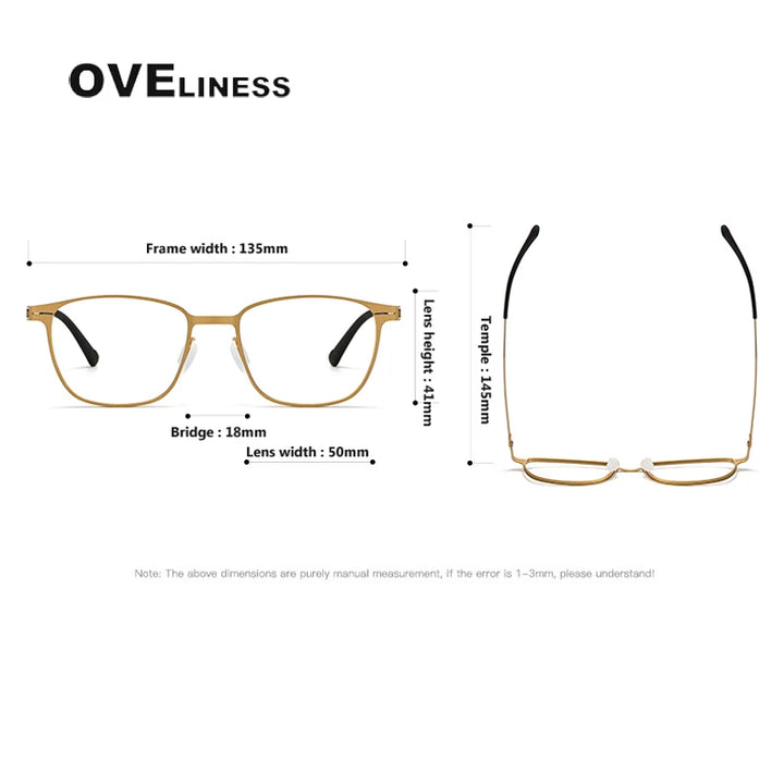 Oveliness Unisex Full Rim Square Screwless Titanium Eyeglasses 0978 Full Rim Oveliness
