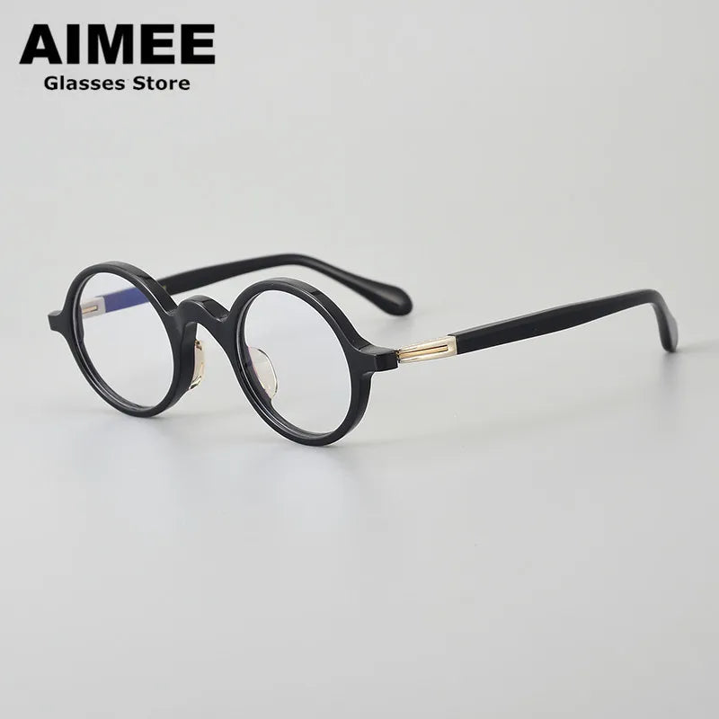 Aimee Women's Full Rim Round Titanium Acetate Eyeglasses 84203 Full Rim Aimee Black