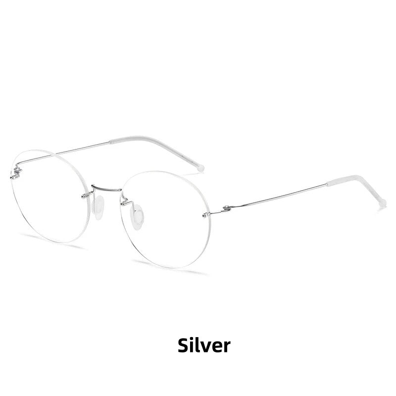 KatKani Unisex Rimless Round Titanium Eyeglasses T5936 Rimless KatKani Eyeglasses Silver  