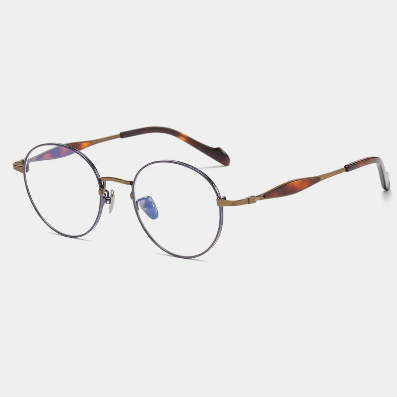 Gatenac Unisex Full Rim Round Titanium Eyeglasses Gxyj1160 Full Rim Gatenac Purple Bronze