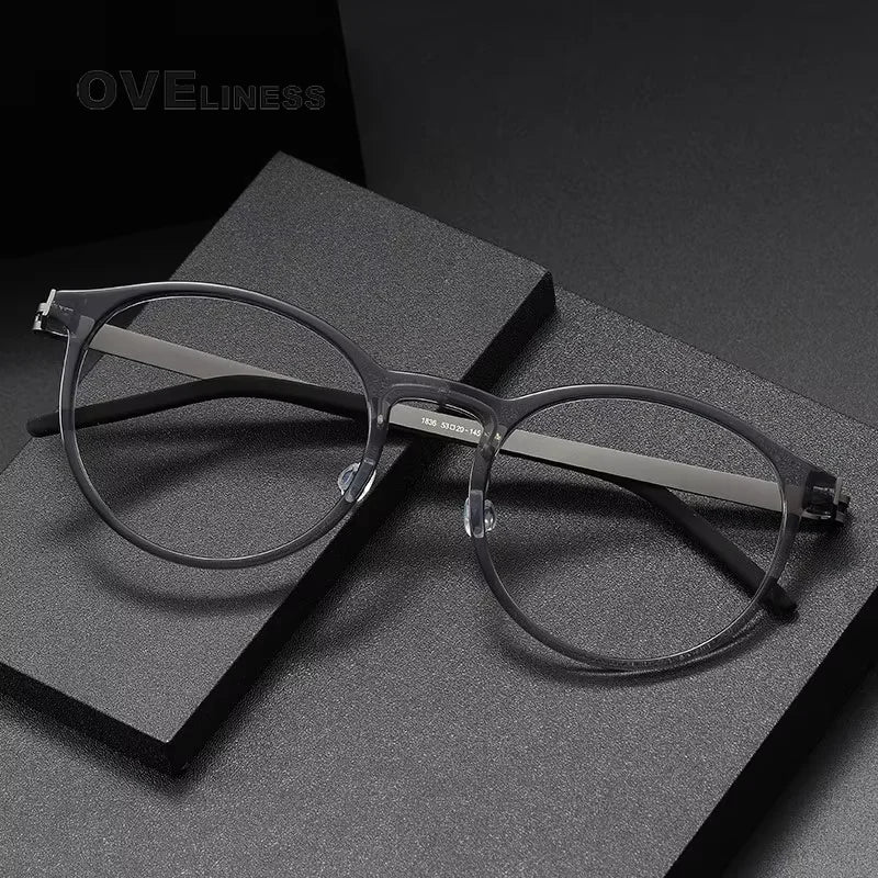 Oveliness Men's Full Rim Round Acetate Titanium Eyeglasses 71836