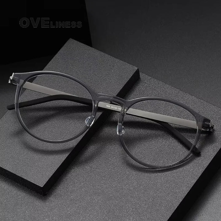 Oveliness Men's Full Rim Round Acetate Titanium Eyeglasses 71836