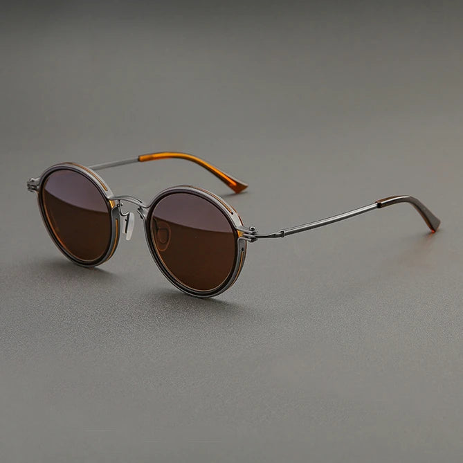 Black Mask Men's Full Rim Round Titanium Acetate Sunglasses  45860