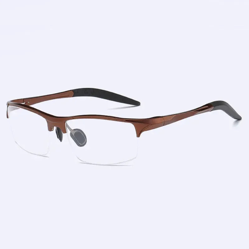Handoer Unisex Semi Rim Rectangle Titanium Alloy Eyeglasses 8177 Semi Rim Handoer Brown