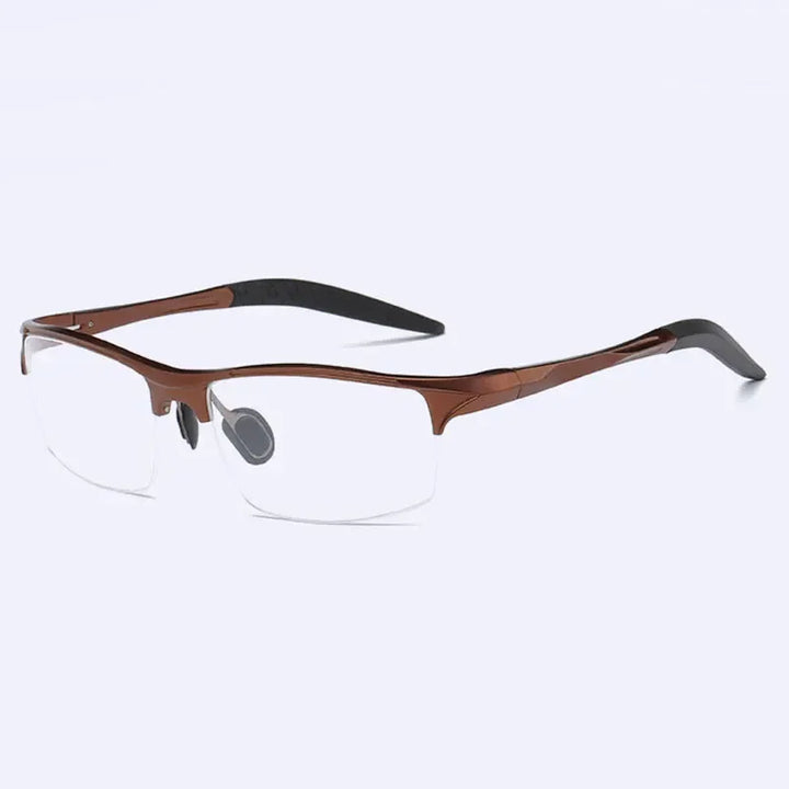 Handoer Unisex Semi Rim Rectangle Titanium Alloy Eyeglasses 8177 Semi Rim Handoer Brown