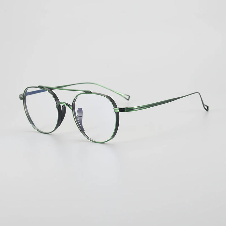 Gatenac Unisex Full Rim Polygon Double Bridge Titanium Eyeglasses 1477 Full Rim Gatenac Black Green