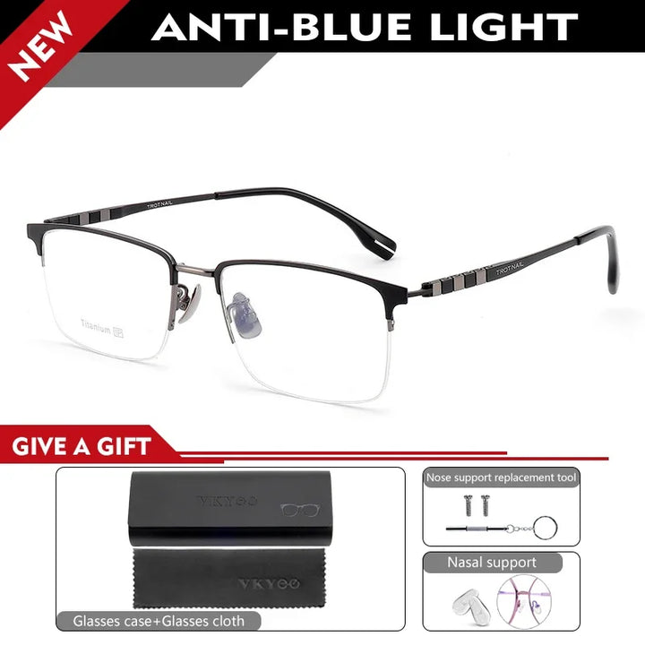 Vicky Men's Semi Rim Square Titanium Reading Glasses 18090 Reading Glasses Vicky -350 18090-BLACK GREY