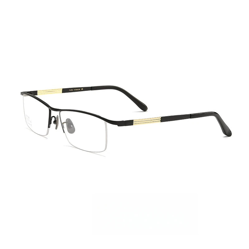 Hdcrafter Unisex Semi Rim Square Titanium Eyeglasses 80015 Semi Rim Hdcrafter Eyeglasses Black