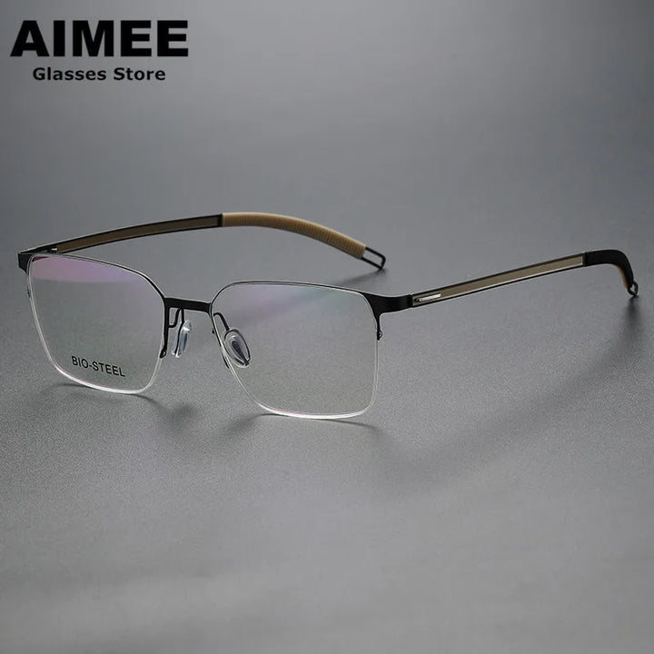 Aimee Women's Semi Rim Square Screwless Titanium Eyeglasses 942554 Semi Rim Aimee Black-Yellow