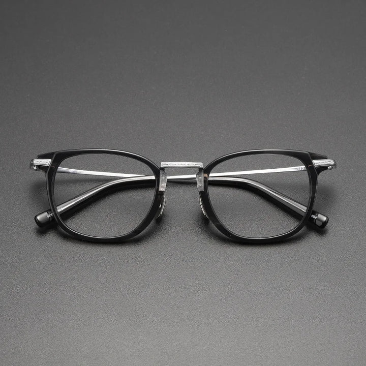 Black Mask Unisex Full Rim Titanium Acetate Square Eyeglasses G817 Full Rim Black Mask Gray Stripes