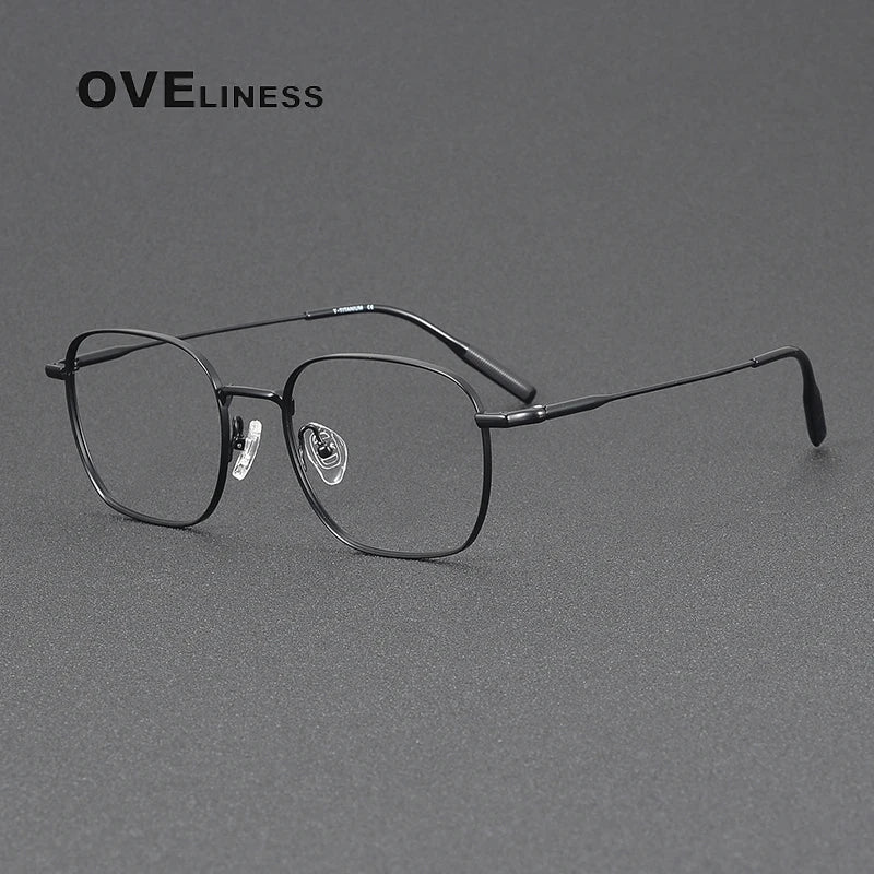 Oveliness Unisex Full Rim Square Polygon Titanium Eyeglasses 81027 Full Rim Oveliness black