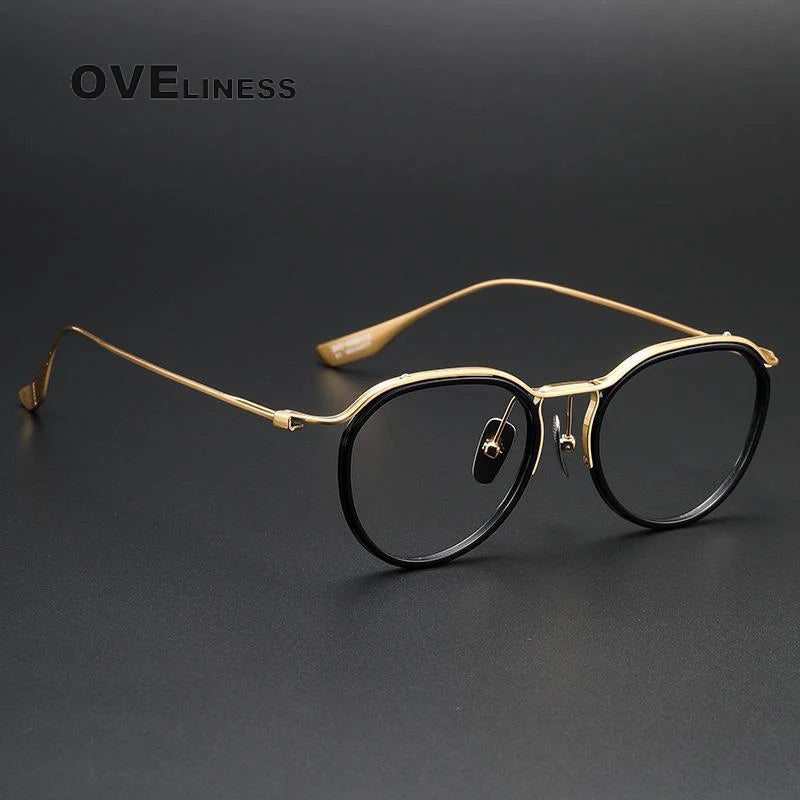Oveliness Unisex Full Rim Round Screwless Acetate Titanium Eyeglasses D131 Full Rim Oveliness