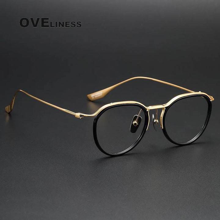 Oveliness Unisex Full Rim Round Screwless Acetate Titanium Eyeglasses D131 Full Rim Oveliness