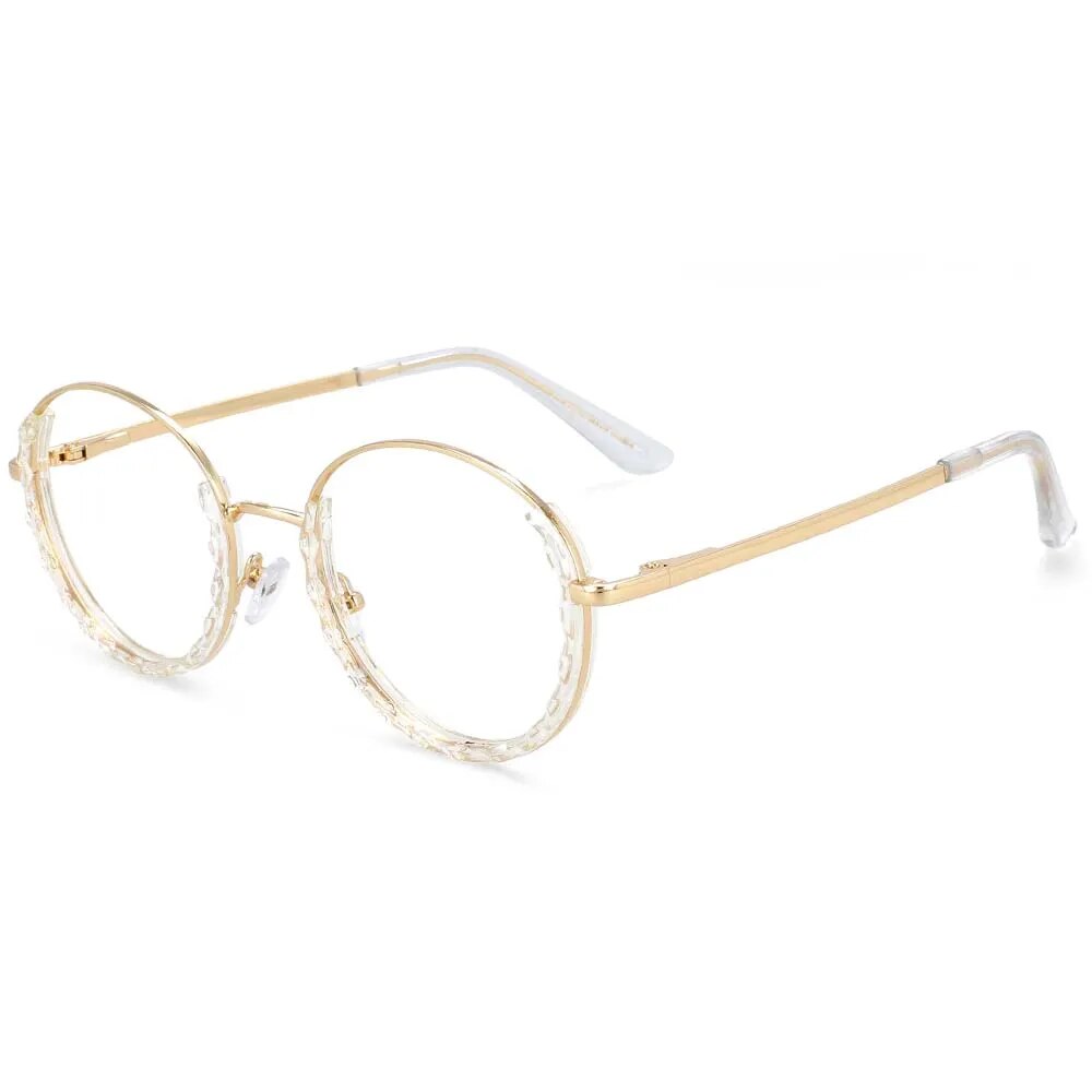 CCspace Women's Full Rim Round Hyperopic Alloy  Reading Glasses R51012 Reading Glasses CCspace Clear China 0