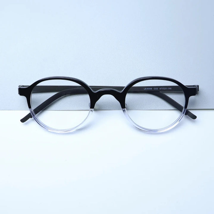 Gatenac Unisex Full Rim Round Screwless Acetate Eyeglasses Gxyj1452 Full Rim Gatenac Black Transparent