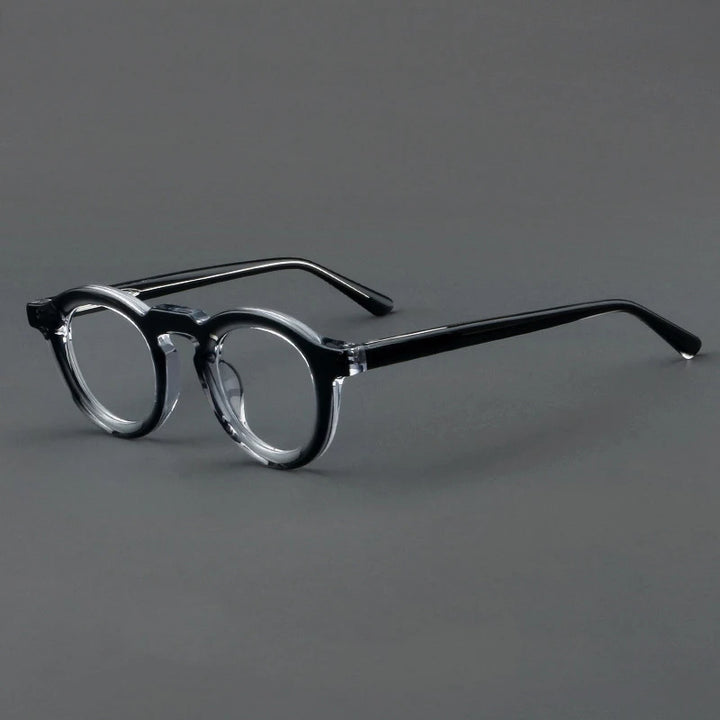 CCspace Unisex Full Rim Round Acetate Eyeglasses 57431 Full Rim CCspace BlackClear