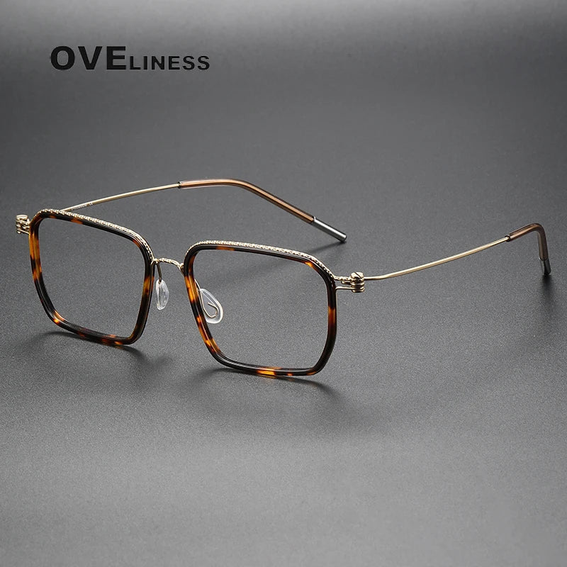 Oveliness Unisex Full Rim Square Acetate Titanium Eyeglasses 80891 Full Rim Oveliness tortoise gold  