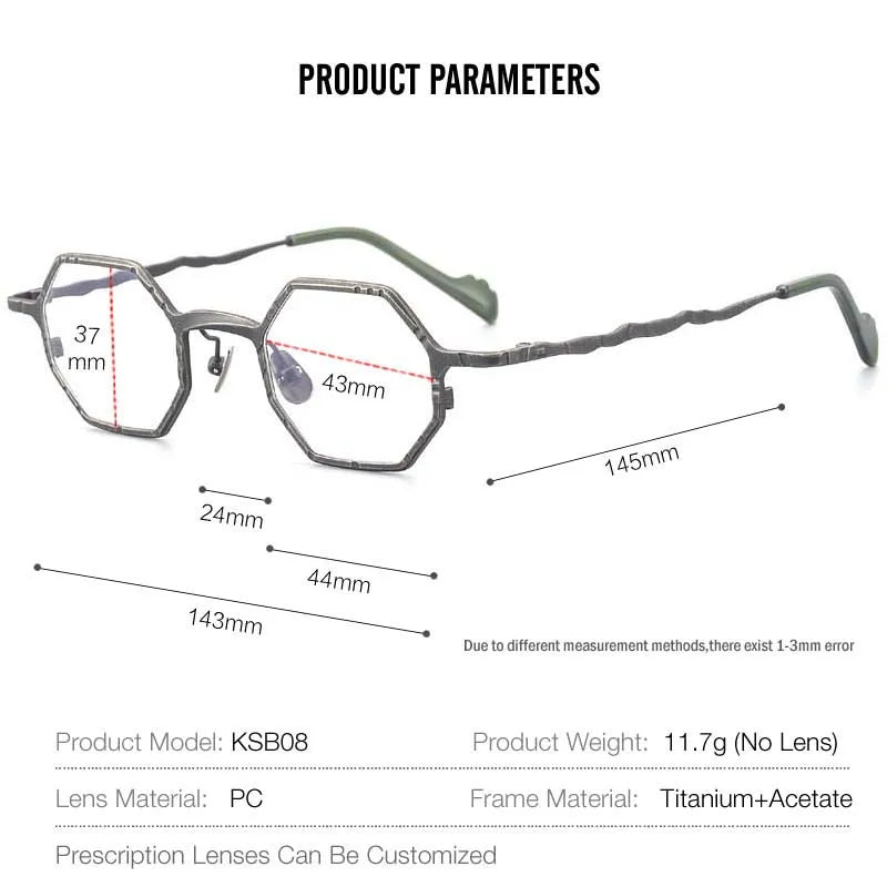 Muzz Unisex Full Rim Small Flat Top Polygon Titanium Eyeglasses 44208 Full Rim Muzz