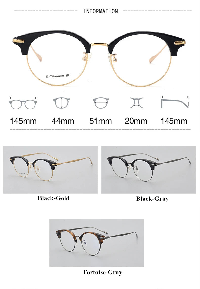 Black Mask Unisex Full Rim Round Titanium Acetate Eyeglasses 445120 Full Rim Black Mask