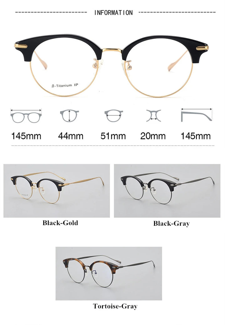Black Mask Unisex Full Rim Round Titanium Acetate Eyeglasses 445120 Full Rim Black Mask