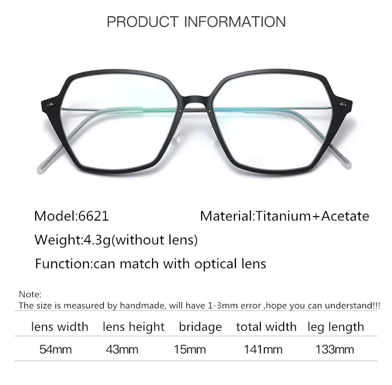 Aimee Unisex Full Rim Polygon Screwless Acetate Titanium Eyeglasses 6621 Full Rim Aimee