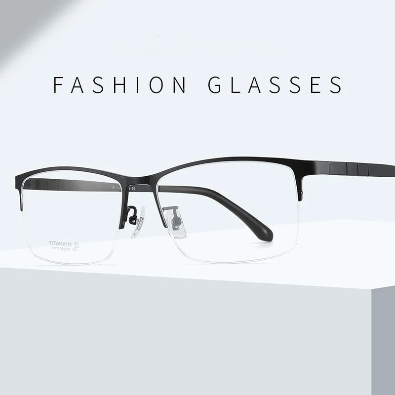 Bclear Men's Semi Rim Square Big Titanium Eyeglasses 71111 Semi Rim Bclear
