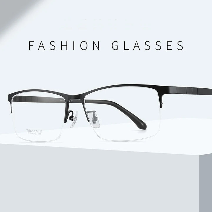 Bclear Men's Semi Rim Square Big Titanium Eyeglasses 71111 Semi Rim Bclear
