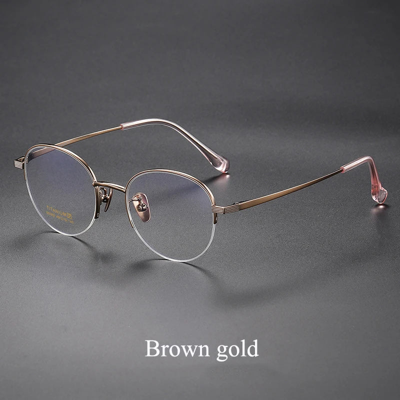 Bclear Unisex Semi Rim Round Titanium Eyeglasses 86682 Semi Rim Bclear Brown gold