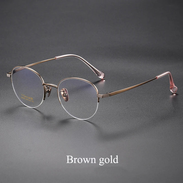 Bclear Unisex Semi Rim Round Titanium Eyeglasses 86682 Semi Rim Bclear Brown gold