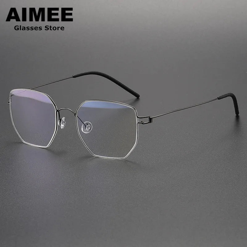 Aimee Unisex Full Rim Polygon Screwless Titanium Eyeglasses 51925 Full Rim Aimee Gun-Gery