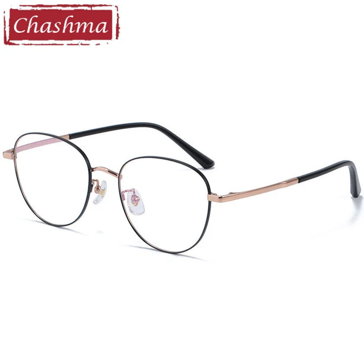 Chashma Ottica Unisex Full Rim Oval Titanium Alloy Eyeglasses 1515 Full Rim Chashma Ottica Black Rose Gold  