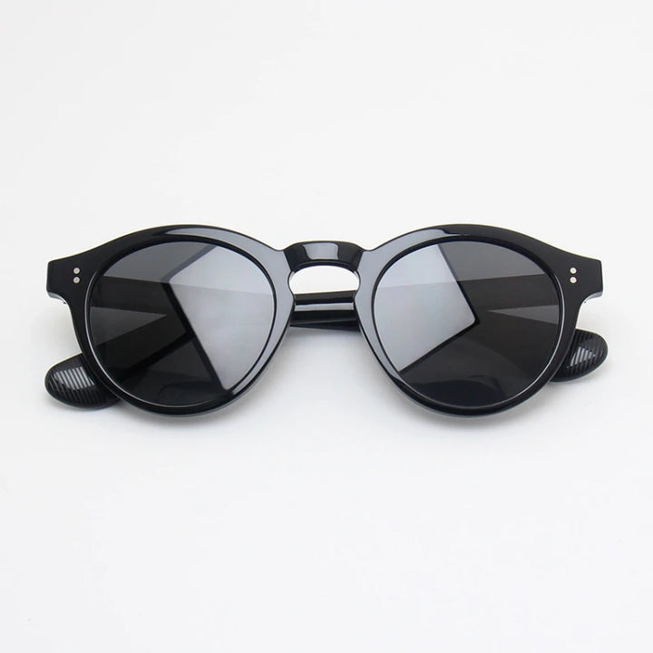 Black Mask Unisex Full Rim Round Acetate Polarized Sunglasses 26145