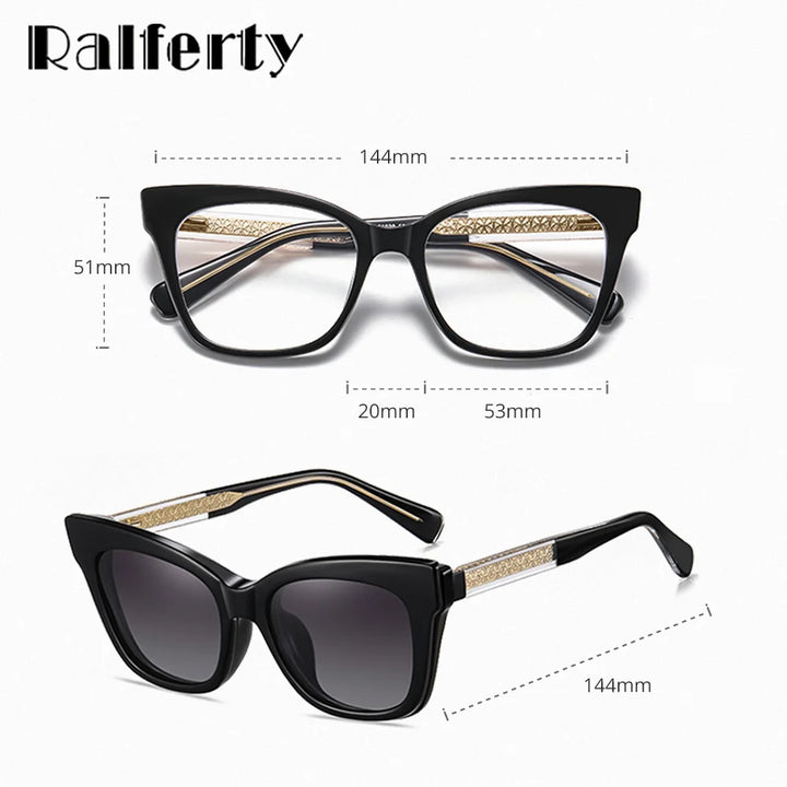 Ralferty Women's Full Rim Square Tr 90 Eyeglasses Clip On Sunglasses 81638