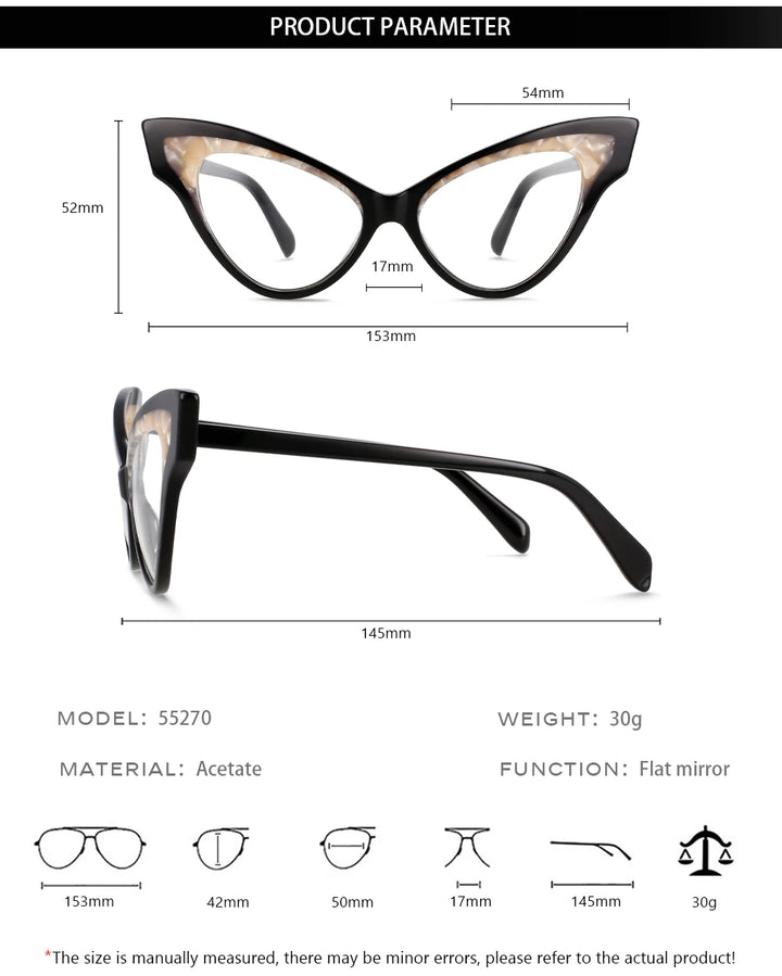 CCspace Unisex Full Rim Oversized Cat Eye Acetate Eyeglasses 55270 Full Rim CCspace