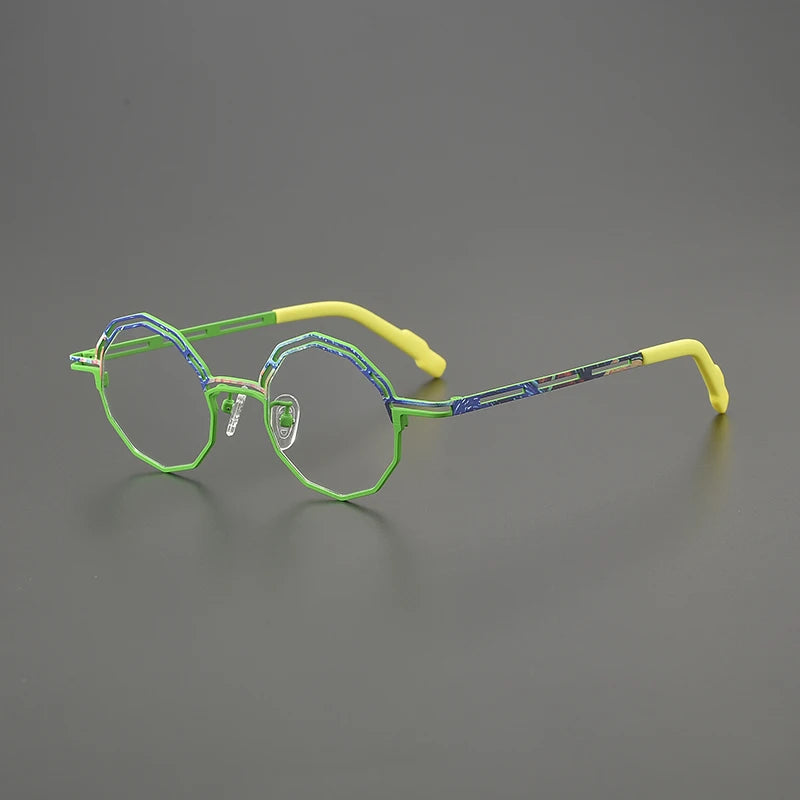 Hewei Unisex Full Rim Polygon Round Titanium Eyeglasses 85888