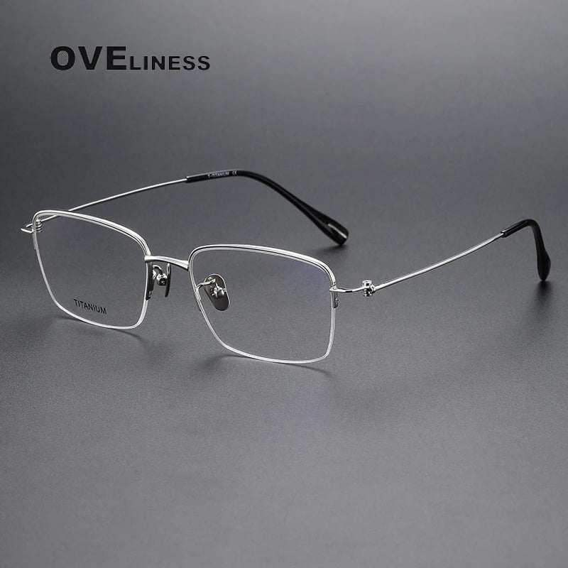 Oveliness Men's Semi Rim Square Titanium Eyeglasses 80919 Semi Rim Oveliness silver  