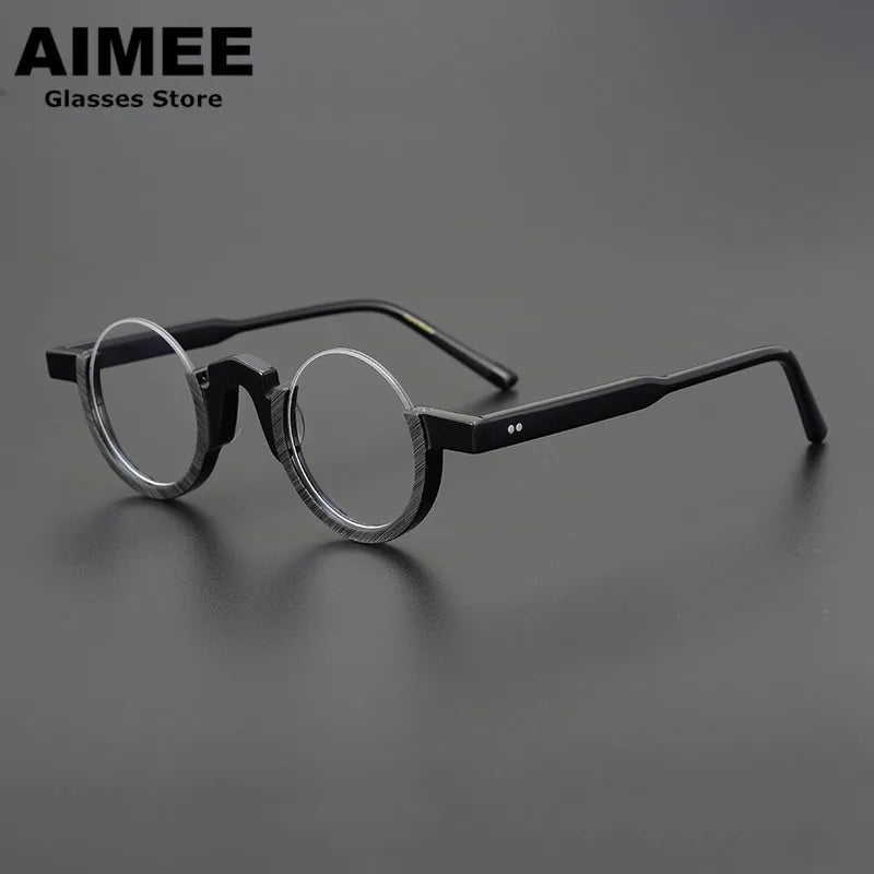 Aimee Unisex Semi Rim Round Acetate Eyeglasses 14230 Semi Rim Aimee Black