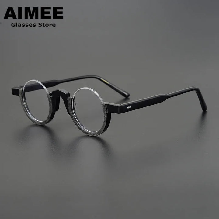 Aimee Unisex Semi Rim Round Acetate Eyeglasses 14230 Semi Rim Aimee Black