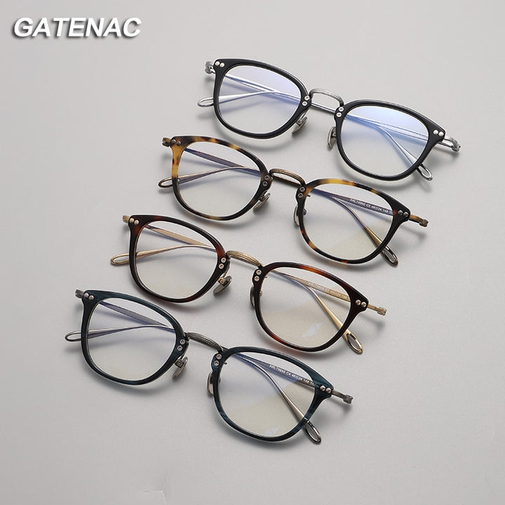 Gatenac Unisex Full Rim Square Titanium Acetate Eyeglasses Gxyj1091 Full Rim Gatenac