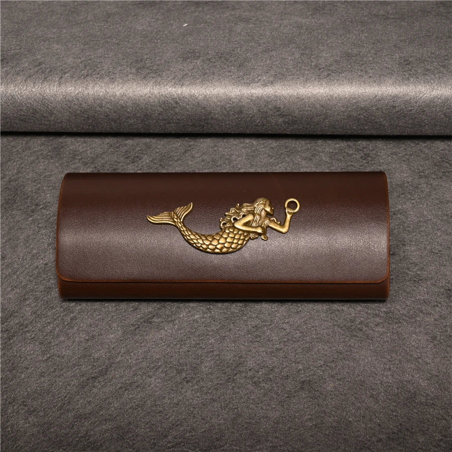 Cubojue Unisex Brown PU Leather Eyeglass Case Assorted Designs 1638 Case Cubojue Case big case Mermaid